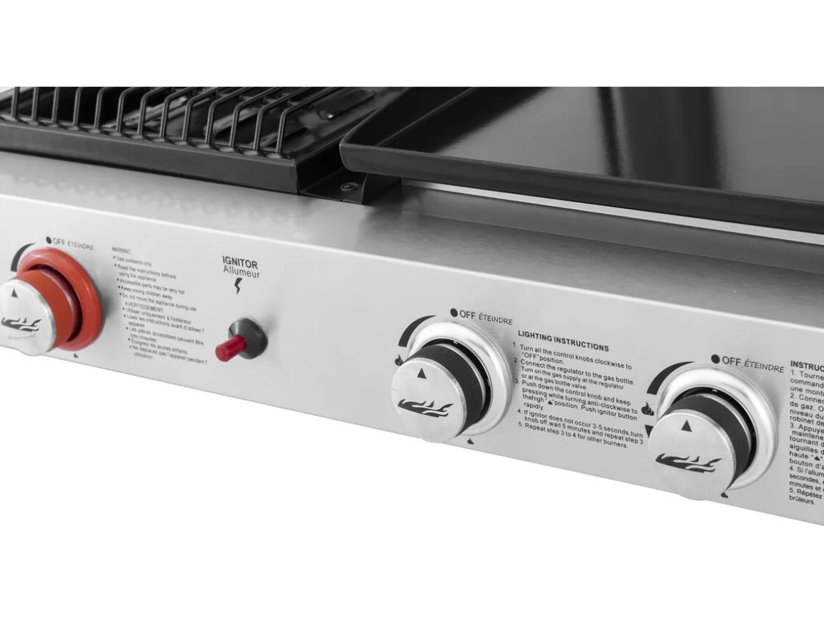 Plancha barbecue à gaz avec grille et plancha "Flamo" - 3 bruleurs - Gris