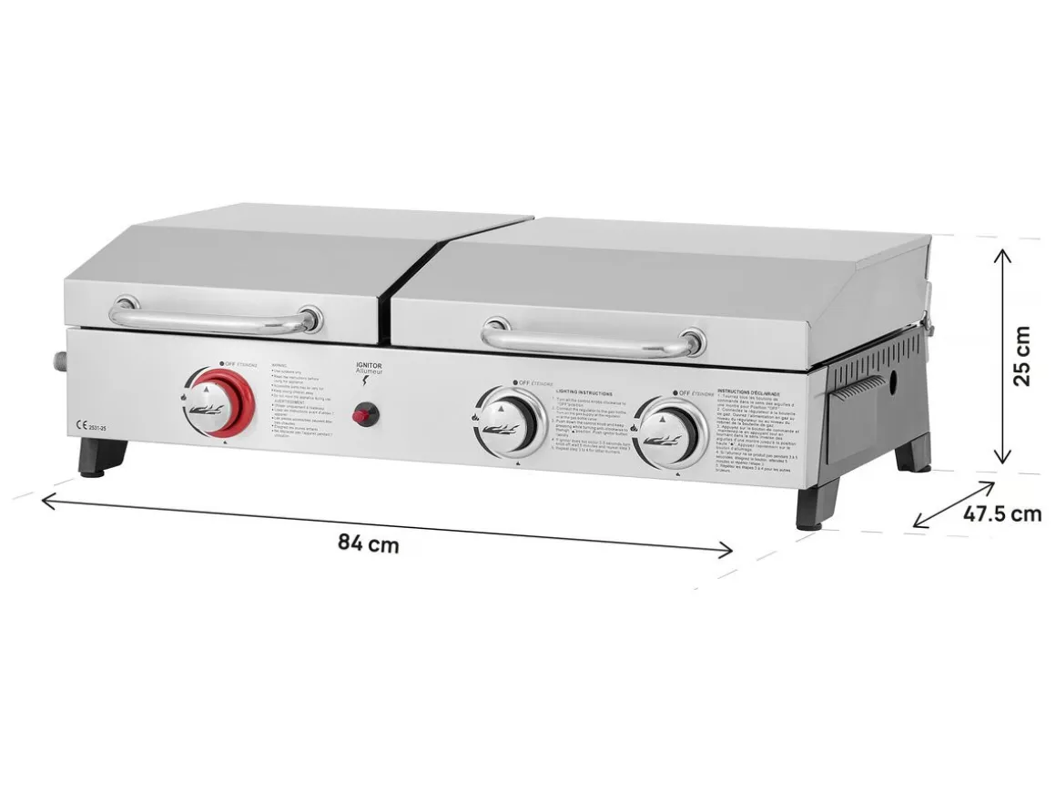 Plancha barbecue à gaz avec grille et plancha "Flamo" - 3 bruleurs - Gris