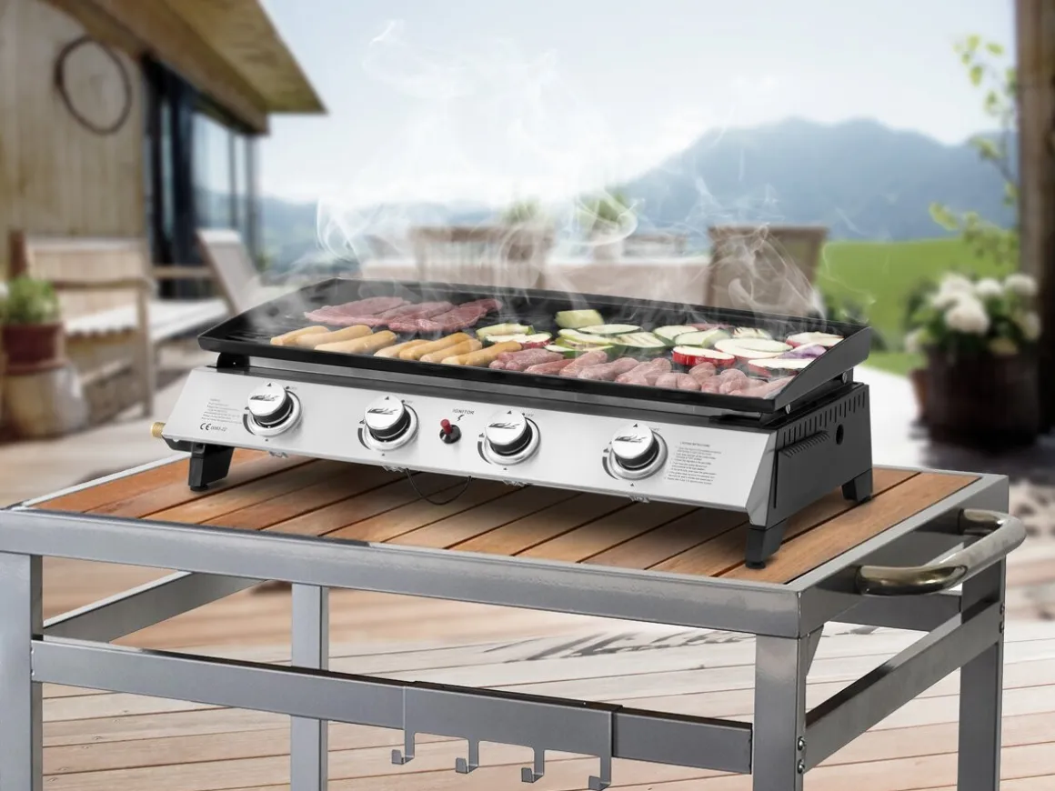 Plancha à gaz avec 4 brûleurs en métal "Jolly" - 10 Kw - Gris