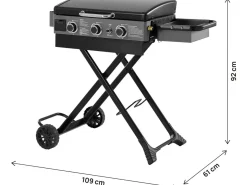 Plancha à gaz avec chariot pliable et portable "Firo" - 7,5 kw - Noir
