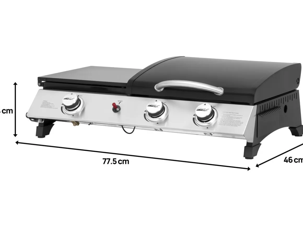 Plancha gaz avec couvercle "Rasio" - 7.5 KW - 3 brûleurs - Noir
