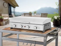 Plancha à gaz en inox avec 4 bruleurs et couvercle "Fasto" - 10 kw - Gris
