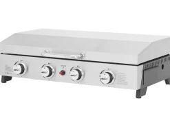 Plancha à gaz en inox avec 4 bruleurs et couvercle
