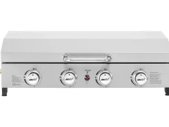 Plancha à gaz en inox avec 4 bruleurs et couvercle