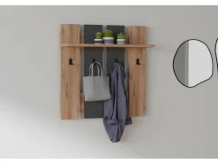 Porte-manteau mural avec étagère en bois "Mita" - 70 x 14 x 70 cm - Gris anthracite