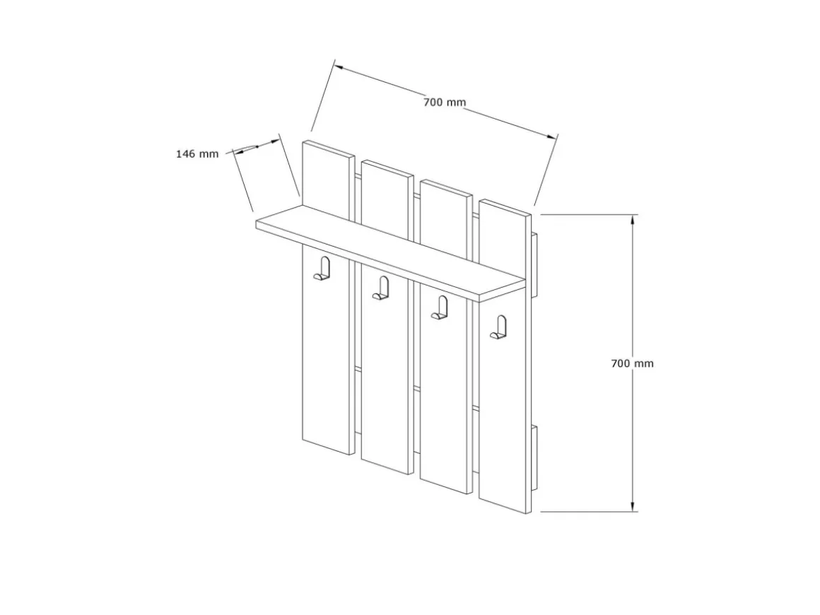 Porte-manteau mural avec étagère en bois "Mita" - 70 x 14 x 70 cm - Gris anthracite