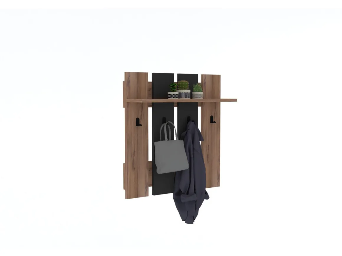 Porte-manteau mural avec étagère en bois "Mita" - 70 x 14 x 70 cm - Gris anthracite