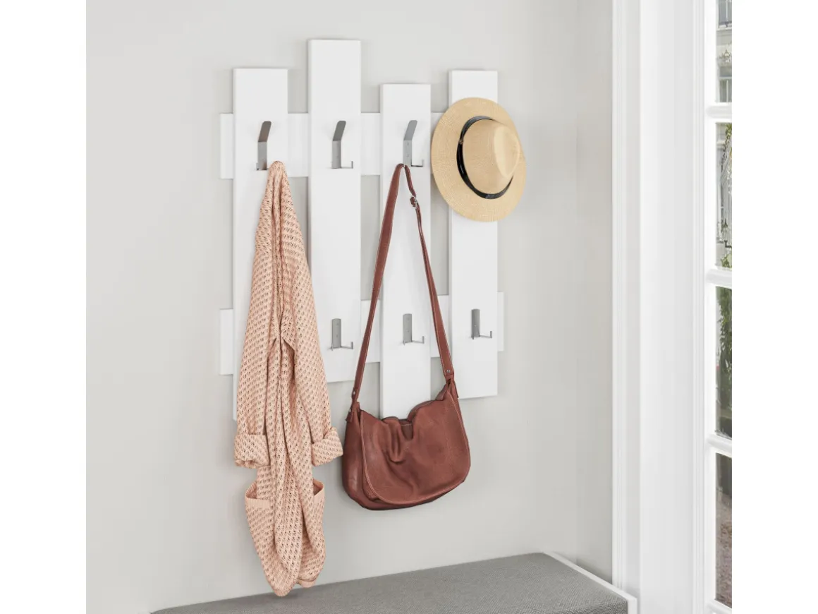 Porte manteau mural en bois "Wave" - 64 x 4 x 79 cm - Blanc