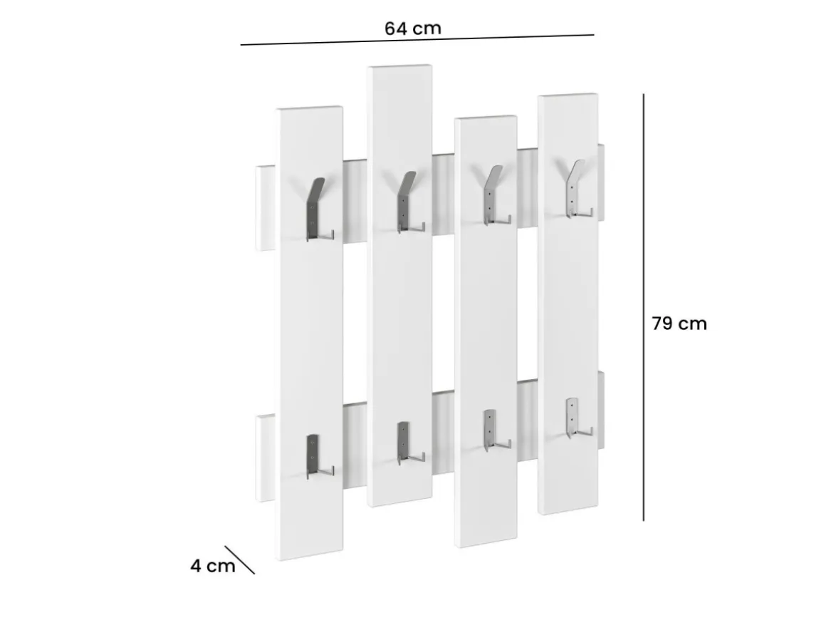 Porte manteau mural en bois "Wave" - 64 x 4 x 79 cm - Blanc