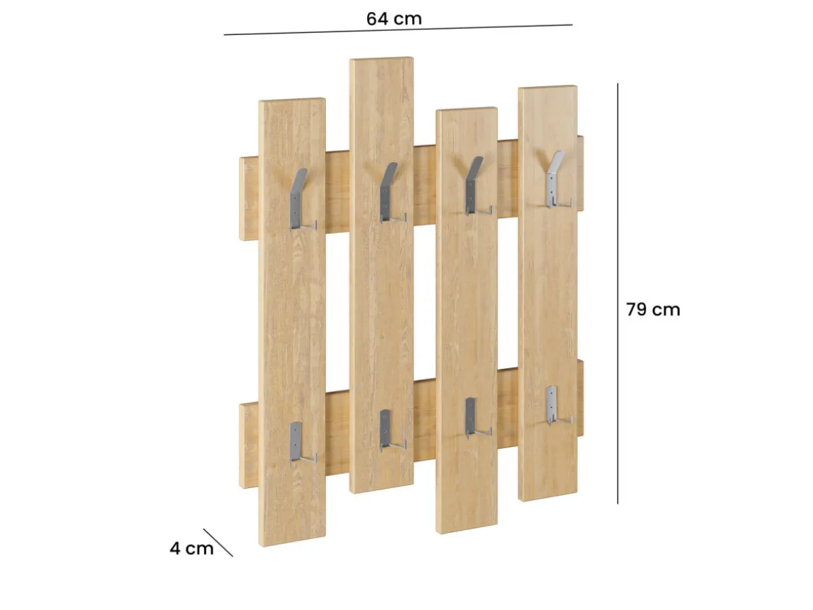 Porte manteau mural en bois "Wave" - 64 x 4 x 79 cm - Beige