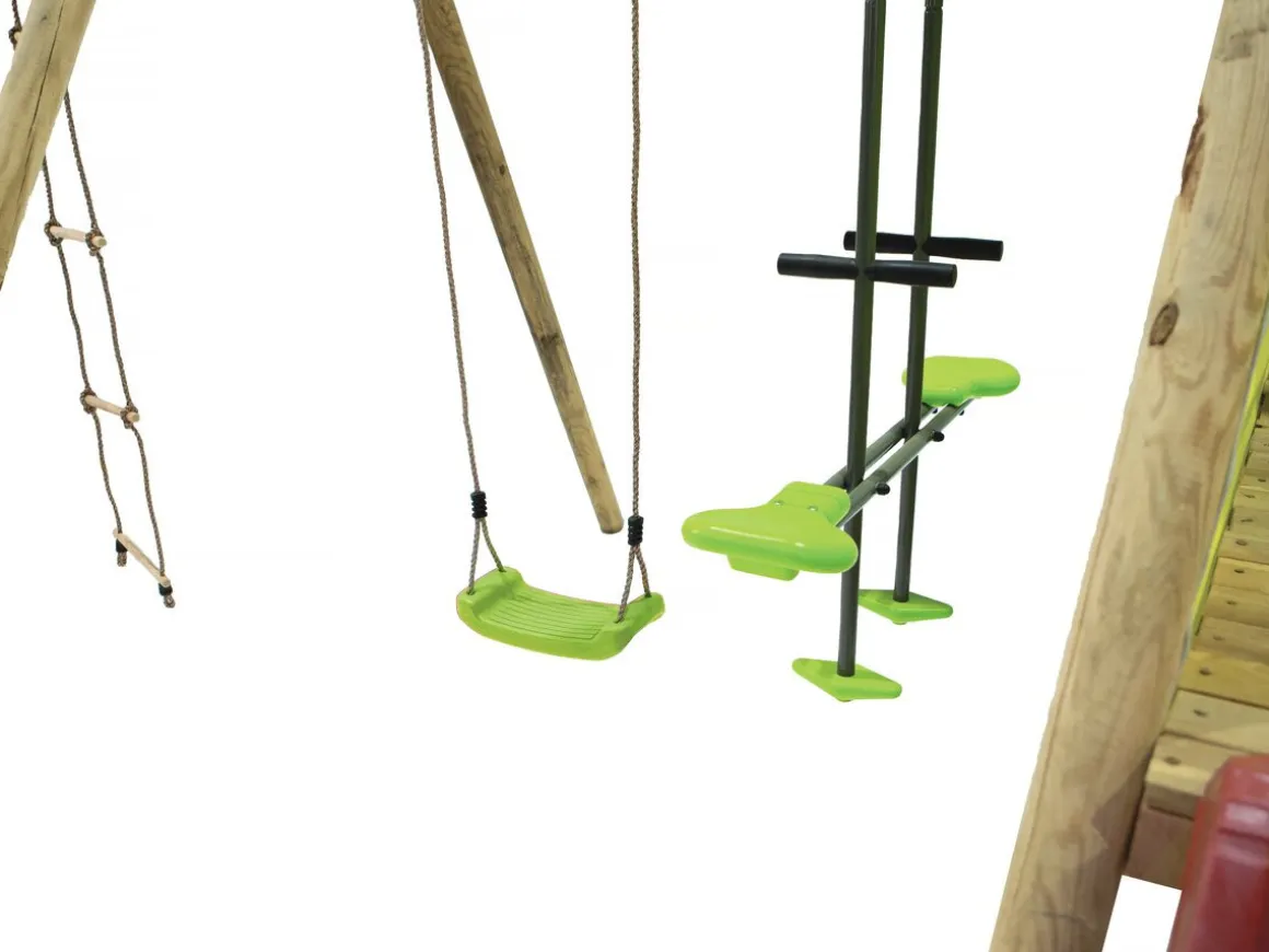 Portique Bois "Kida" - Avec 1 Toboggan - 1 Balançoire - 1 Face à face - 1 Nacelle.
