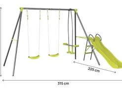 Portique en métal avec toboggan "Enzo II " - 4 agrès - Vert
