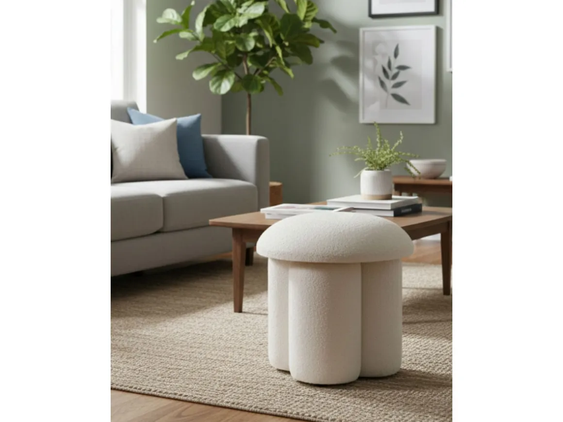 Pouf en tissu "Magnus" - 45 x 45 x 48 cm - Blanc