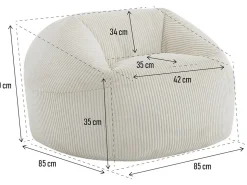 Pouf en velours côtelé "Cusco" - 80 x 74 x 49 cm - Beige