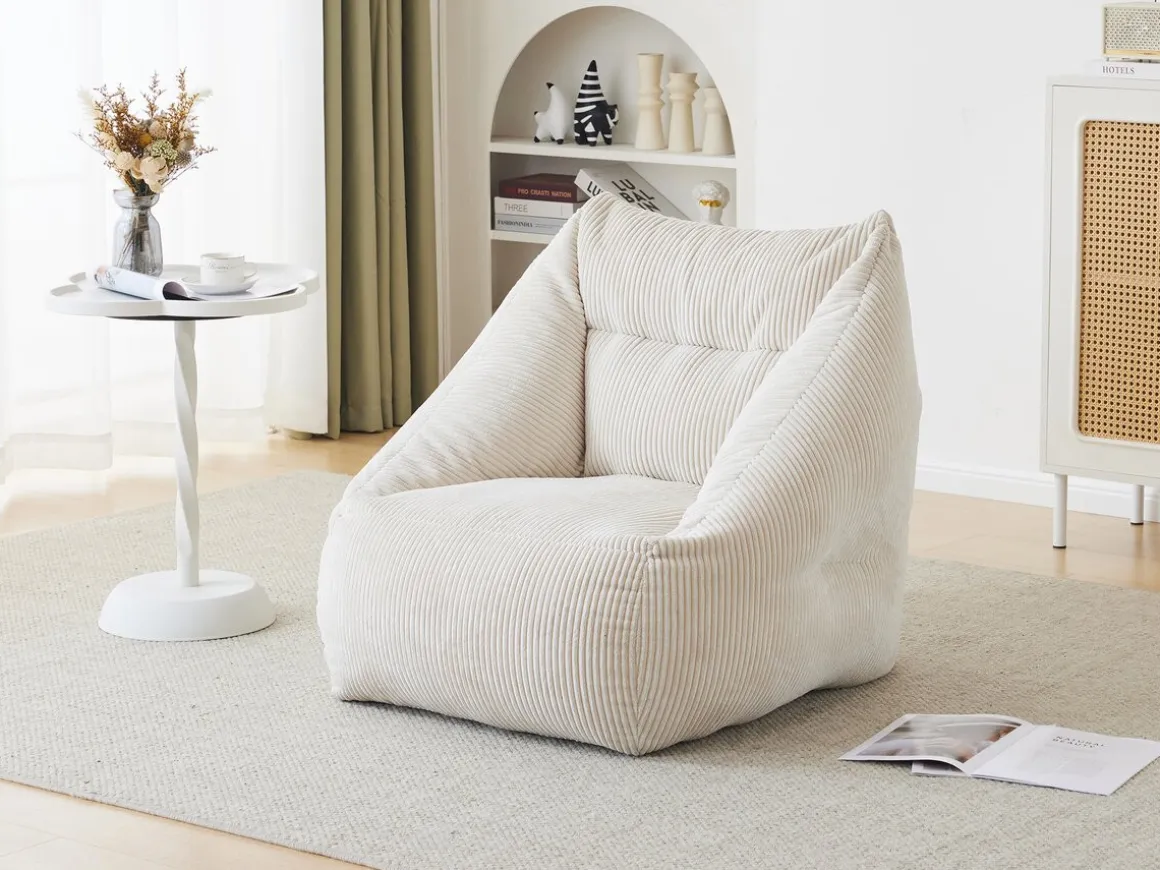 Pouf en velours côtelé "Medellin" - Beige - 85 x 85 x 72 cm