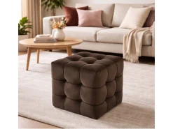 Pouf en velours "Lizbon" - 42 x 42 x 42 cm - Marron