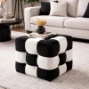 Pouf en velours "Patchwork" - 42 x 42 x 42 cm - Noir / Blanc