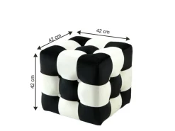 Pouf en velours "Patchwork" - 42 x 42 x 42 cm - Noir / Blanc