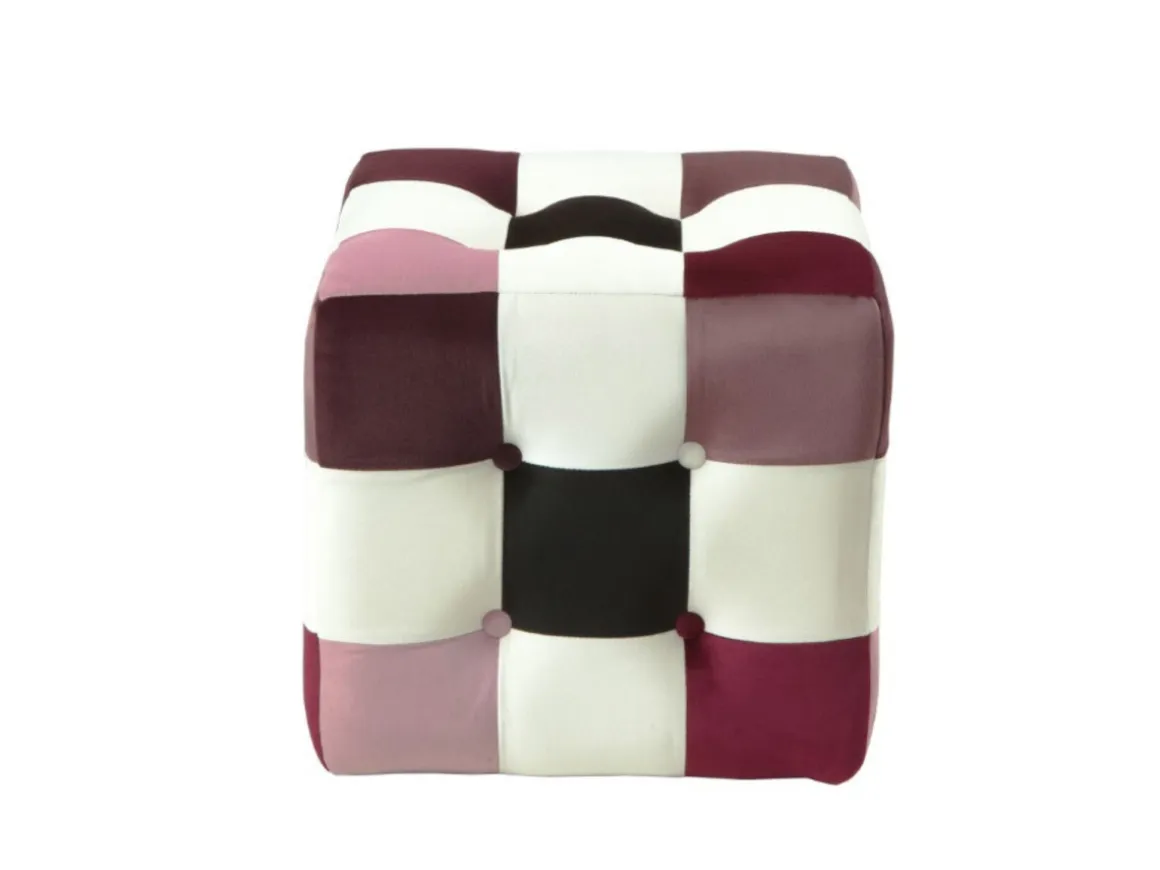 Pouf en velours "Patchwork" - 42 x 42 x 42 cm - Multicolore