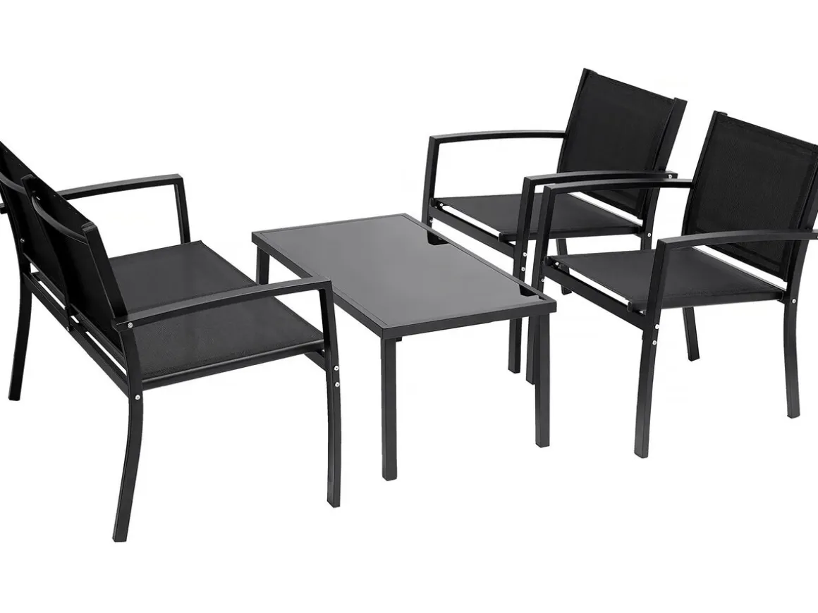 Salon de jardin bas "Lino" - 4 places - Noir