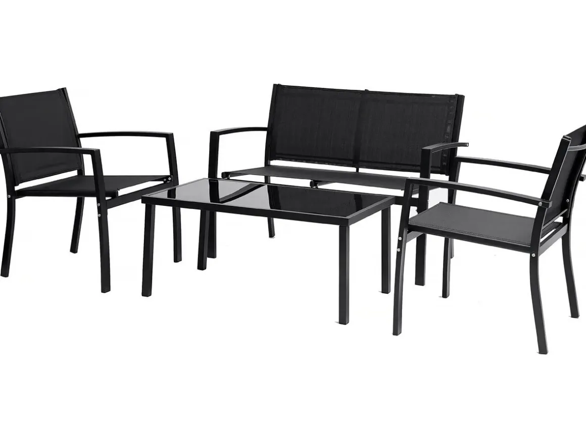 Salon de jardin bas "Lino" - 4 places - Noir