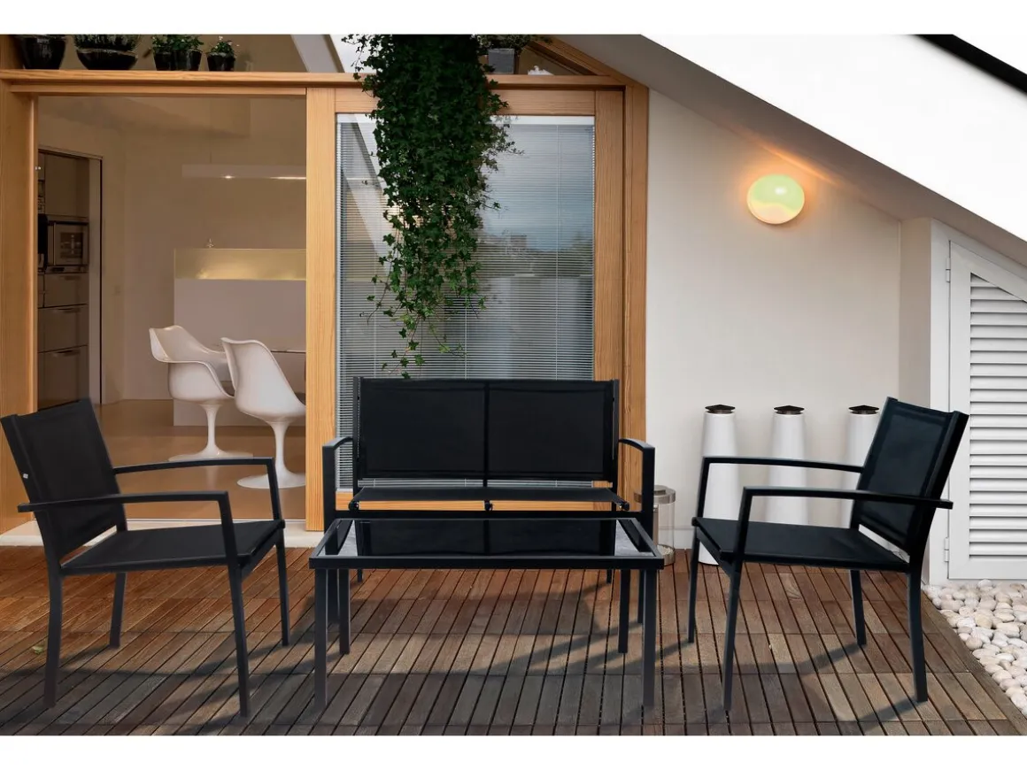 Salon de jardin bas "Lino" - 4 places - Noir