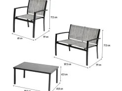 Salon de jardin bas "Lino" - 4 places - Gris