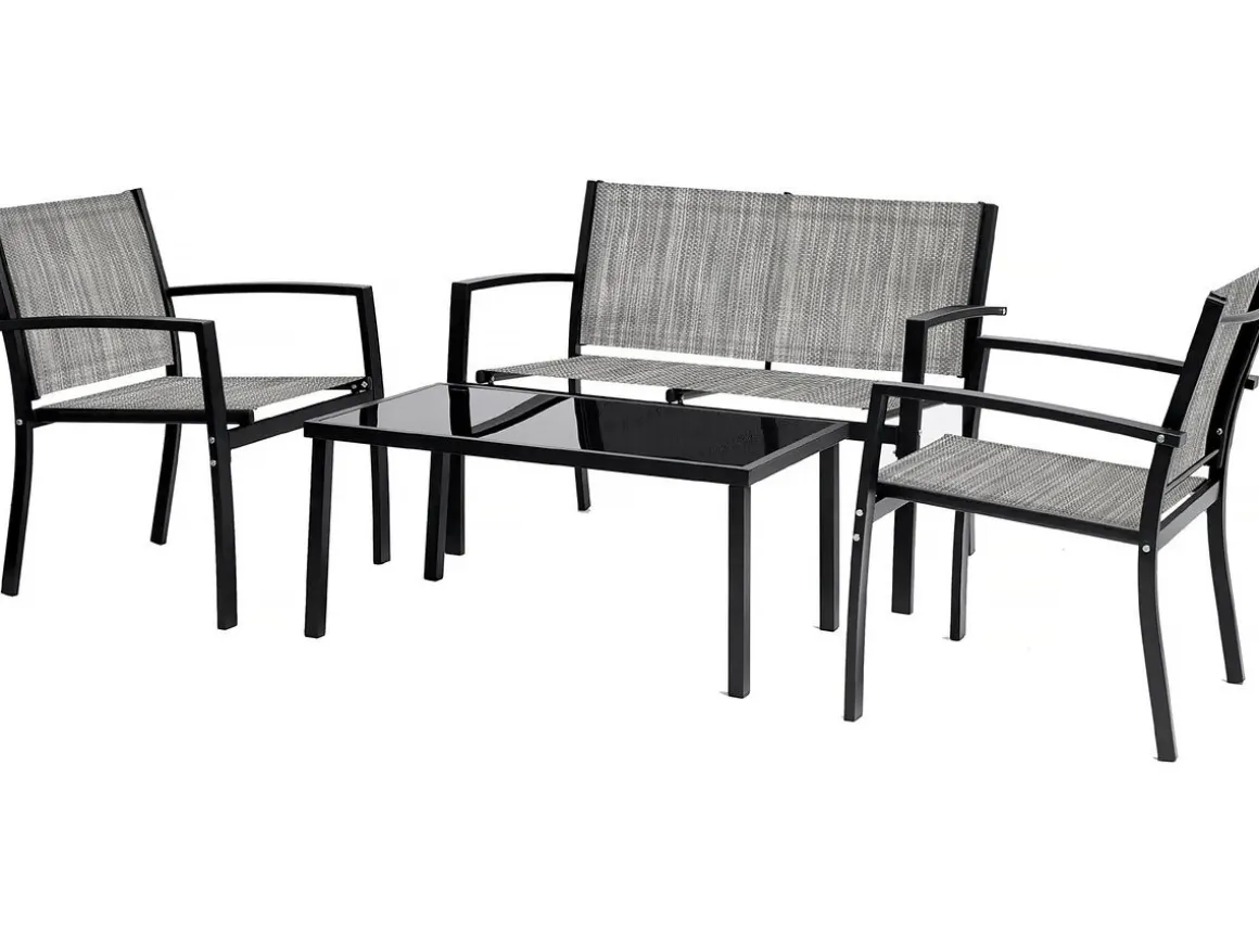 Salon de jardin bas "Lino" - 4 places - Gris