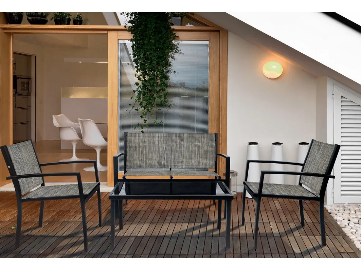 Salon de jardin bas "Lino" - 4 places - Gris