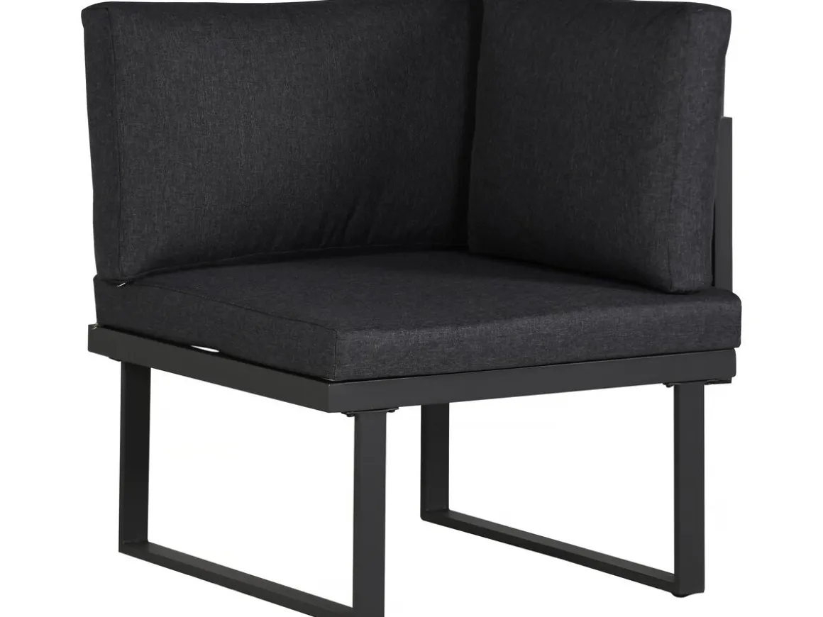 Salon de jardin canapé d'angle décor imitation bois "Fiora" - 5 places - Gris