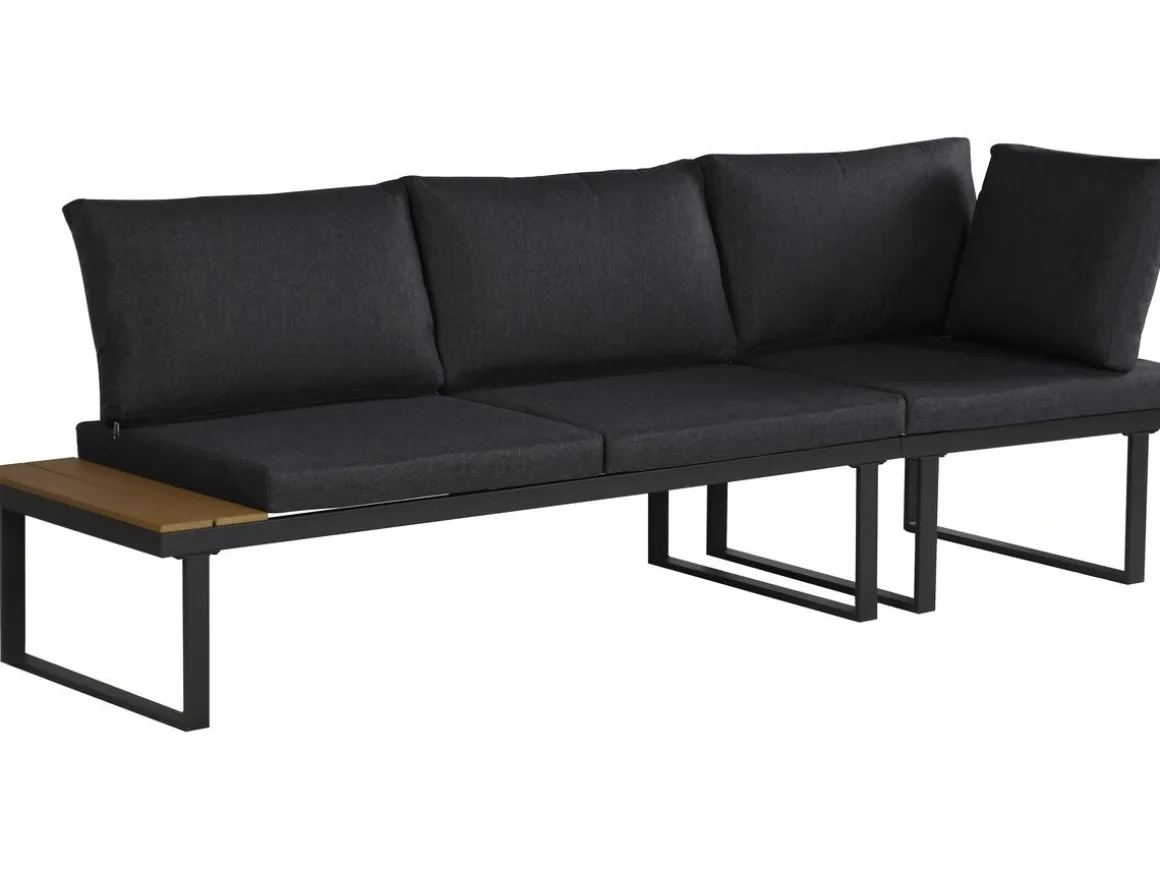 Salon de jardin canapé d'angle décor imitation bois "Fiora" - 5 places - Gris