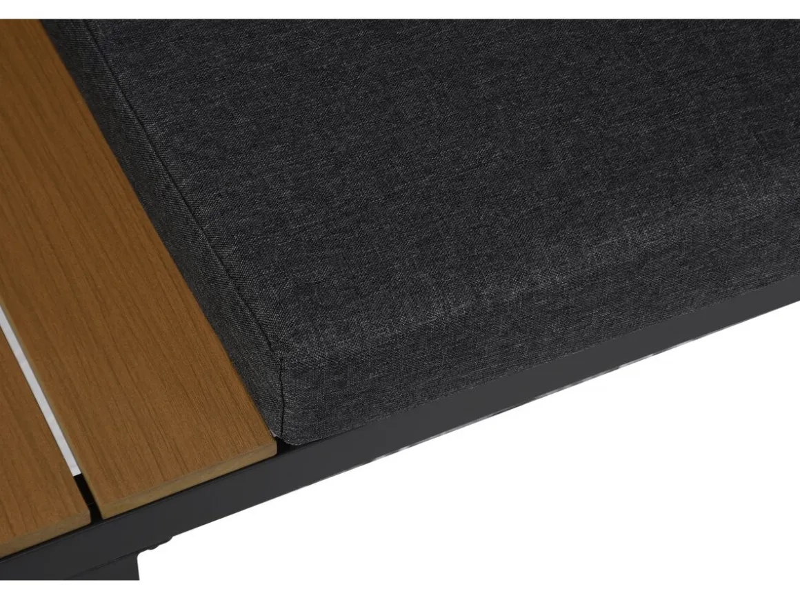 Salon de jardin canapé d'angle décor imitation bois "Liora" - 4 places - Gris