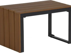 Salon de jardin canapé d'angle modulable décor imitation bois 