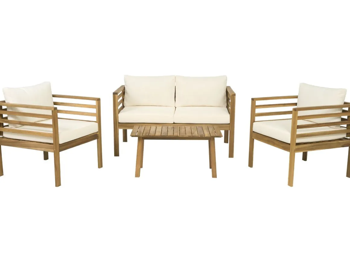 Salon de jardin en bois avec coussins inclus "Beckham" - 4 places - Beige