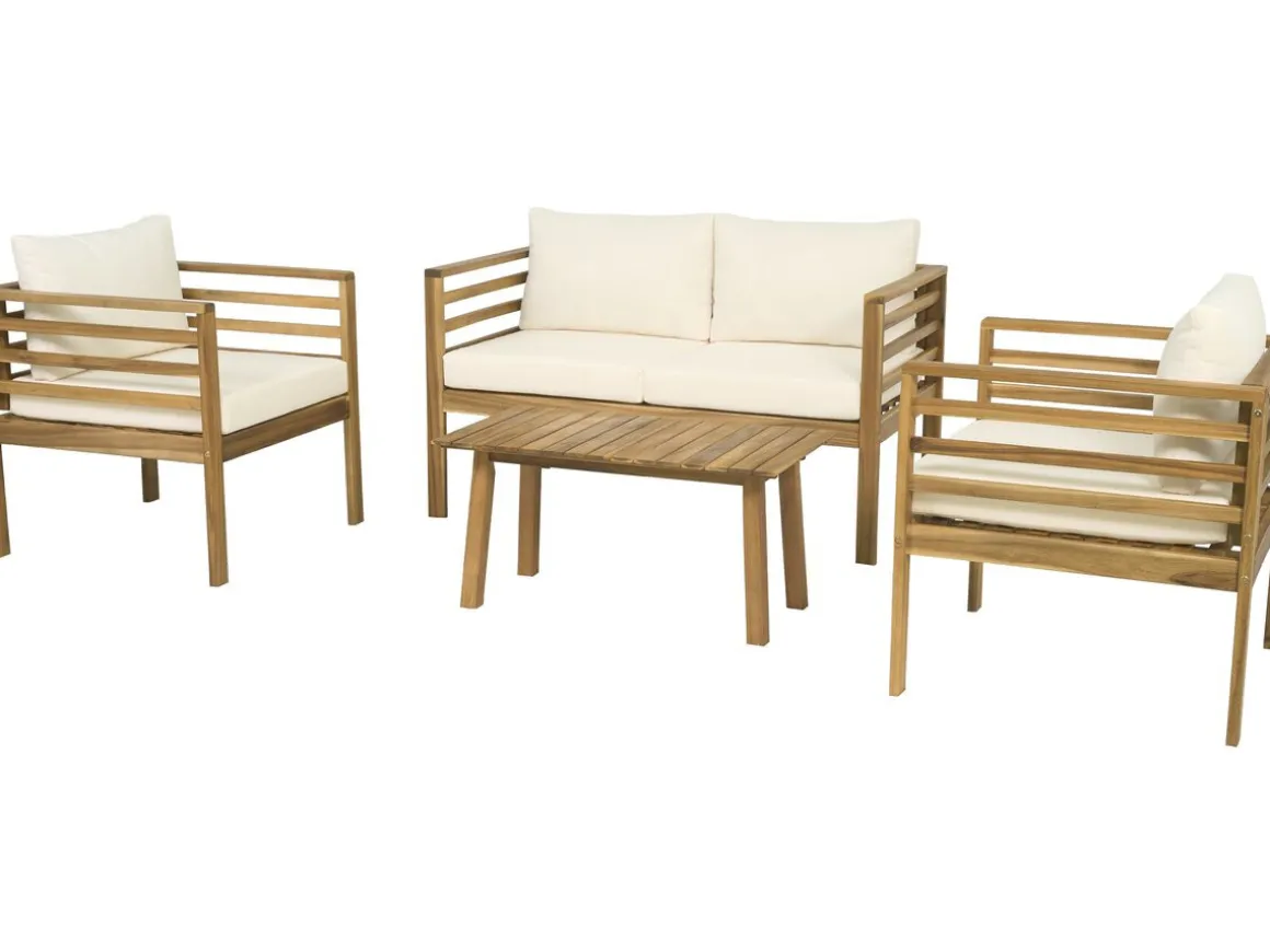 Salon de jardin en bois avec coussins inclus "Beckham" - 4 places - Beige