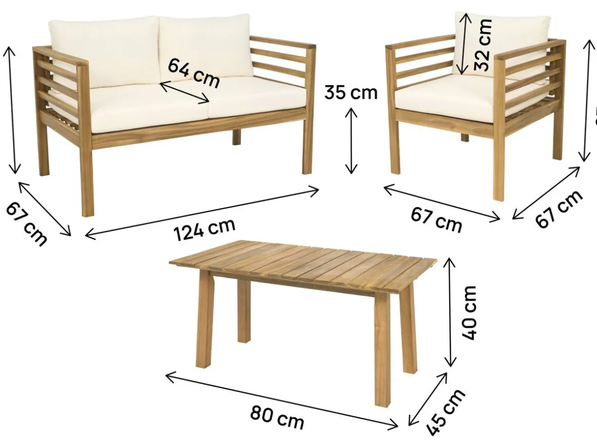 Salon de jardin en bois avec coussins inclus "Beckham" - 4 places - Beige
