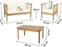 Salon de jardin en bois avec coussins inclus "Milano" - 4 places - Beige