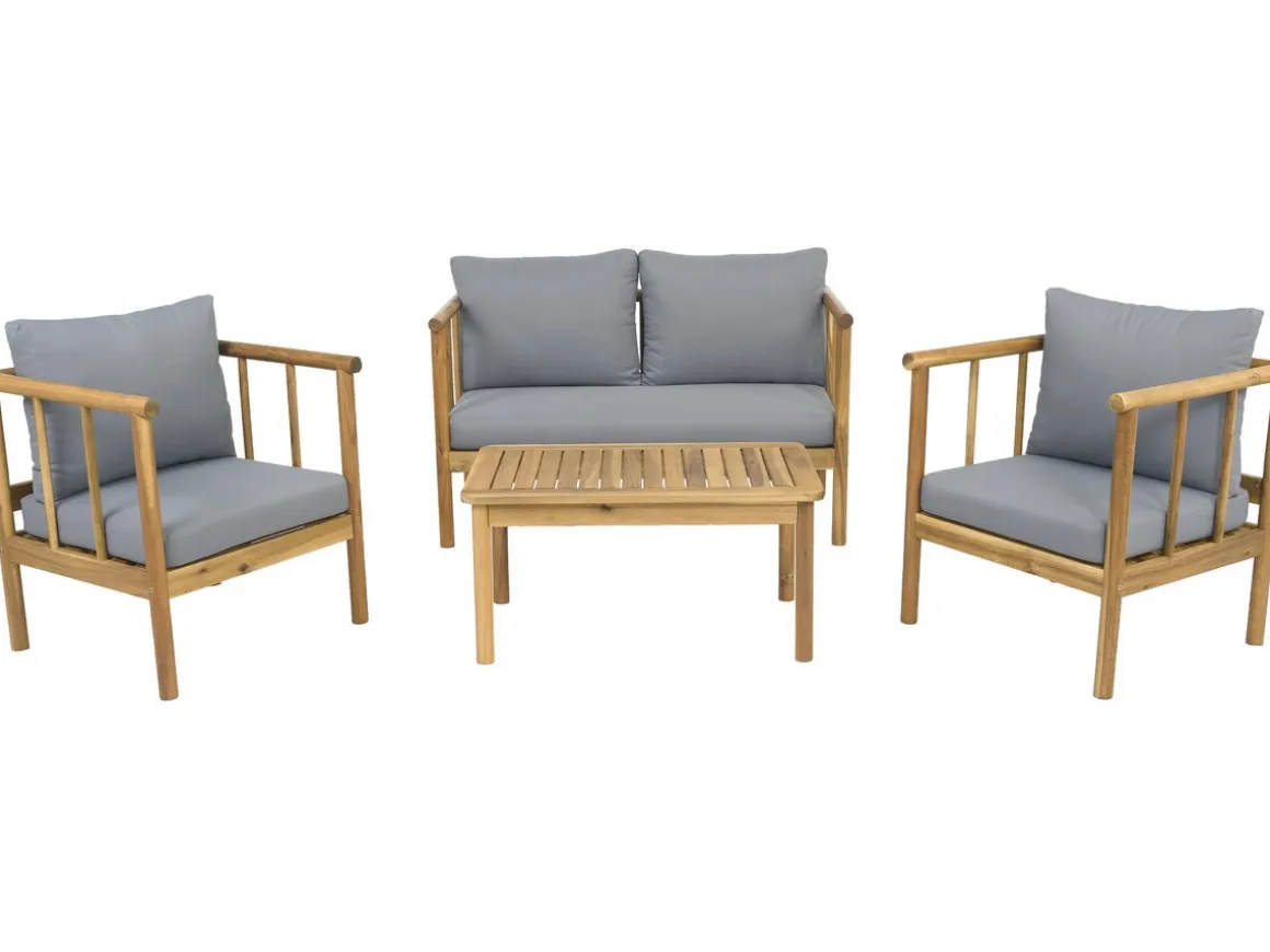 Salon de jardin en bois avec coussins inclus "Milano" - 4 places - Gris