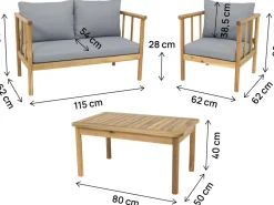 Salon de jardin en bois avec coussins inclus