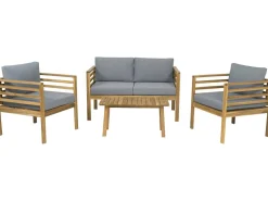 Salon de jardin en bois avec coussins "Beckham" - 4 places - Gris