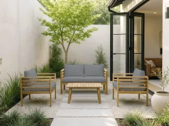 Salon de jardin en bois avec coussins 