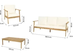 Salon de jardin en bois d'acacia avec coussins 