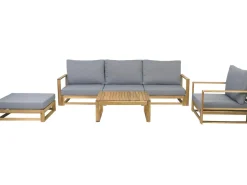 Salon de jardin en bois d'acacia avec coussins "Bellingham" - 5 places - Gris