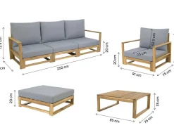 Salon de jardin en bois d'acacia avec coussins 