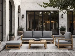 Salon de jardin en bois d'acacia avec coussins 