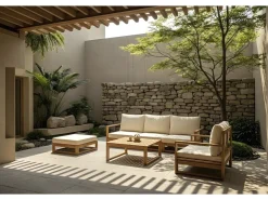 Salon de jardin en bois modulable avec coussins 