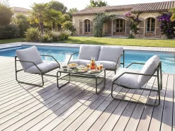 Salon de jardin en métal avec coussins 