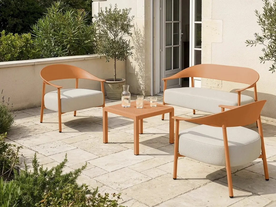 Salon de jardin en métal et plastique "Céora" - 4 places - Orange
