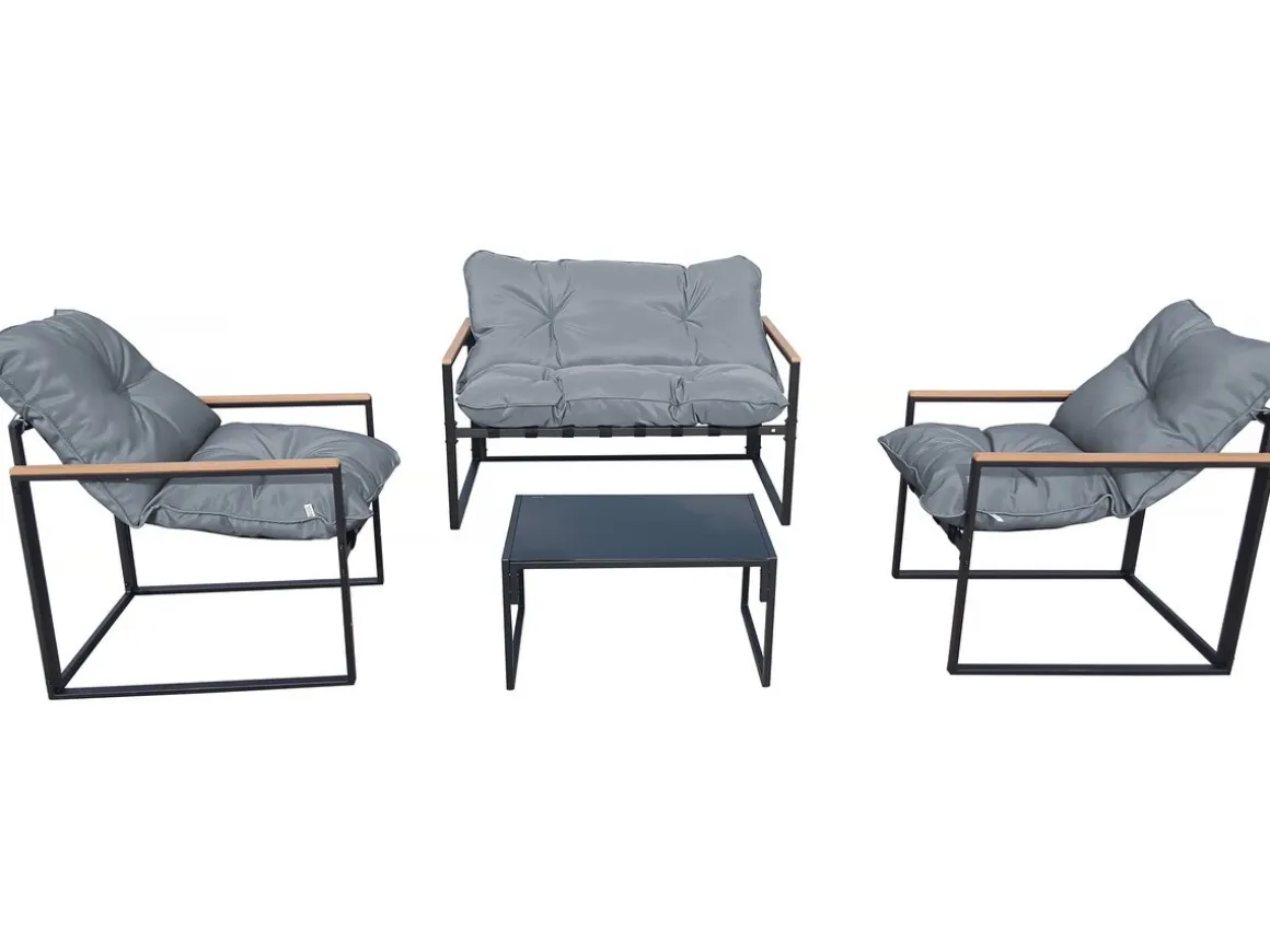 Salon de jardin "Jules" - 4 places - Gris/Noir