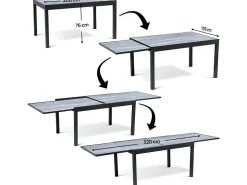 Salon de jardin repas extensible "Lagos" - 200/320 cm - Taupe - 12 places